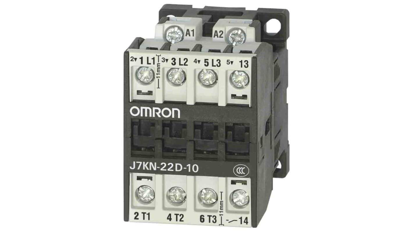 Omron Contactor, 400 VAC Coil, 3-Pole, 22 A, 11 kW, 1NO + 3NC