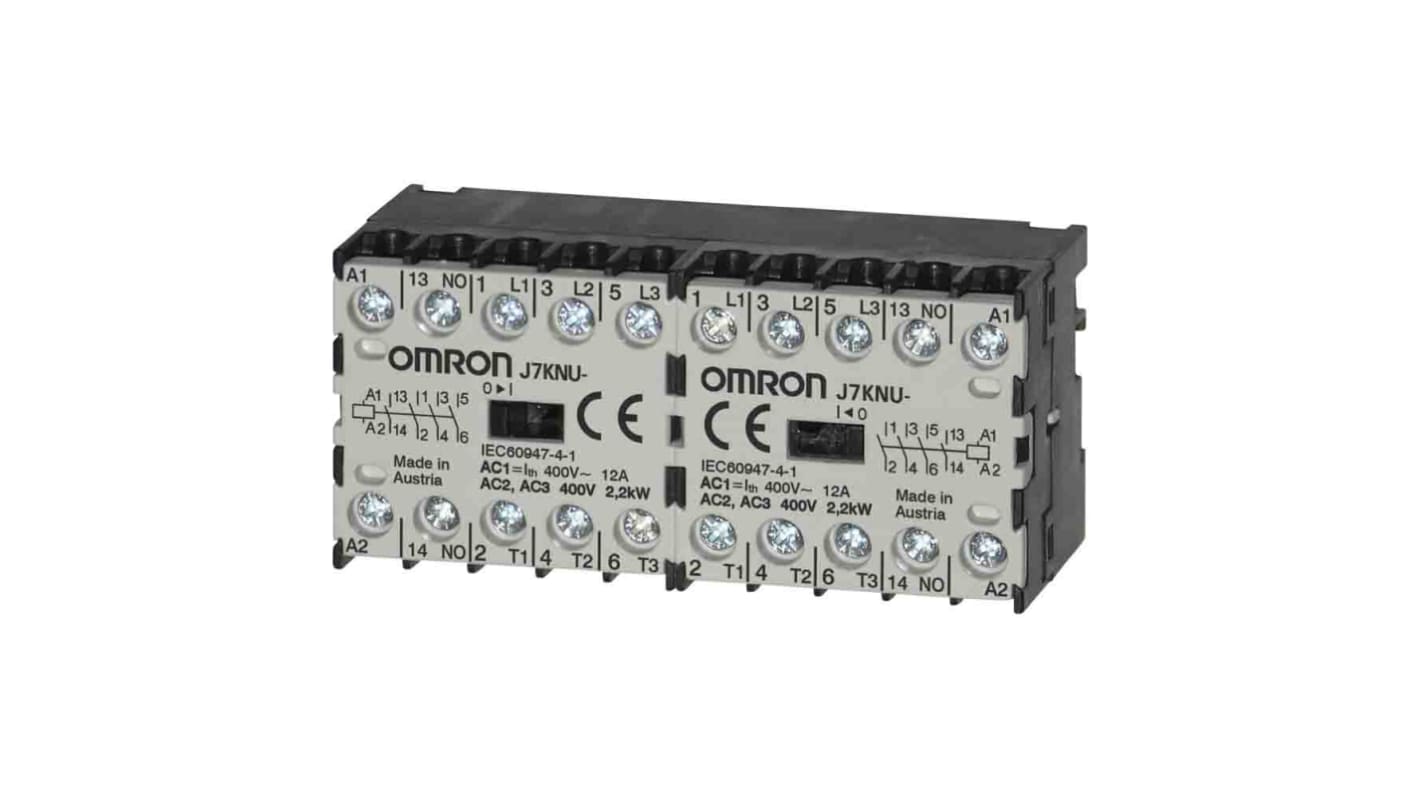 Omron Contactor, 110 VAC Coil, 5 A, 2.2 kW, 3NO + 1NC