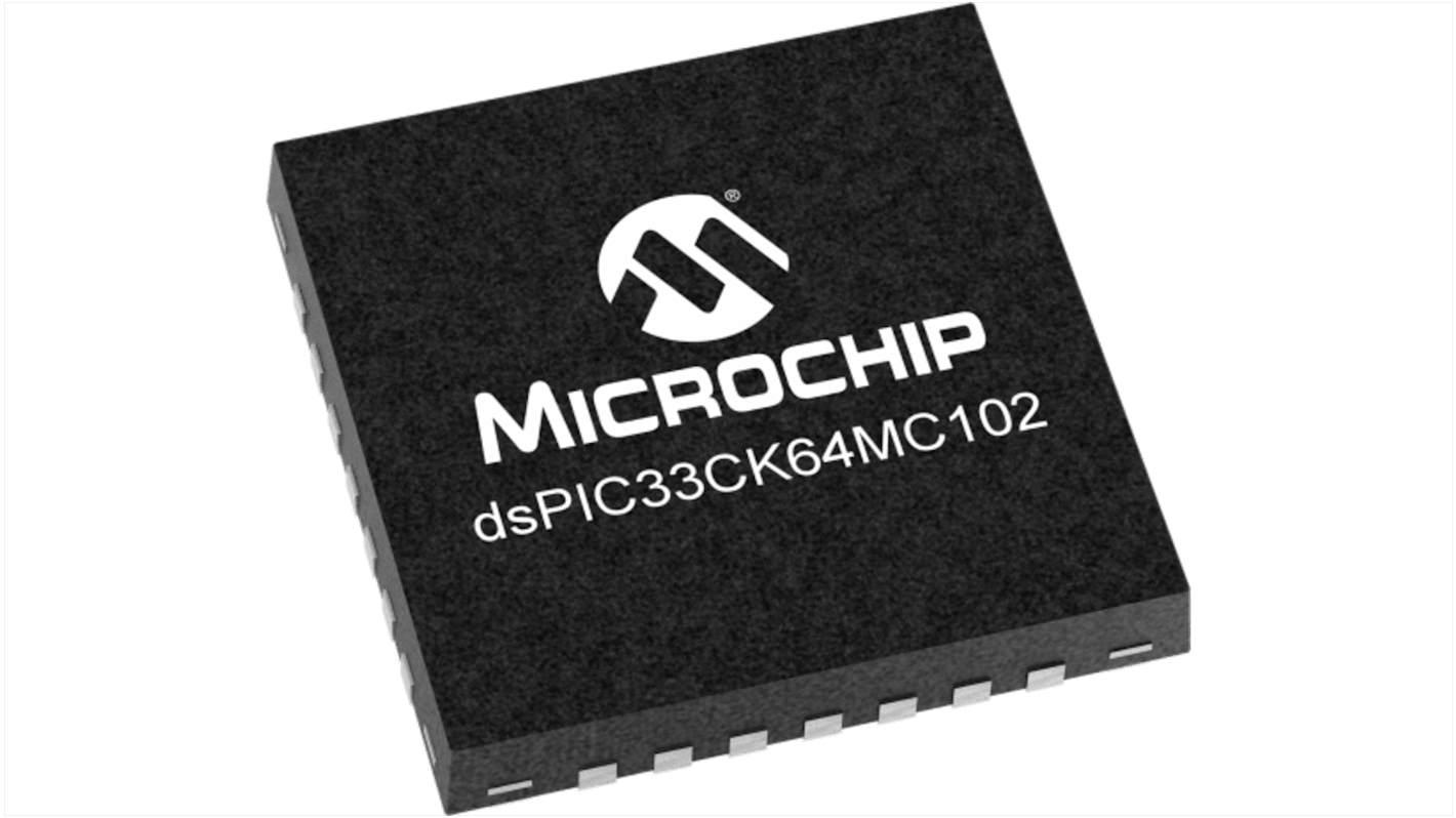 DSPIC33CK64MC102-I/M6 Microchip dsPIC33CK64MC10X, 16bit Digital Signal Processor 100MHz 64 kB Flash 28-Pin SSOP/UQFN