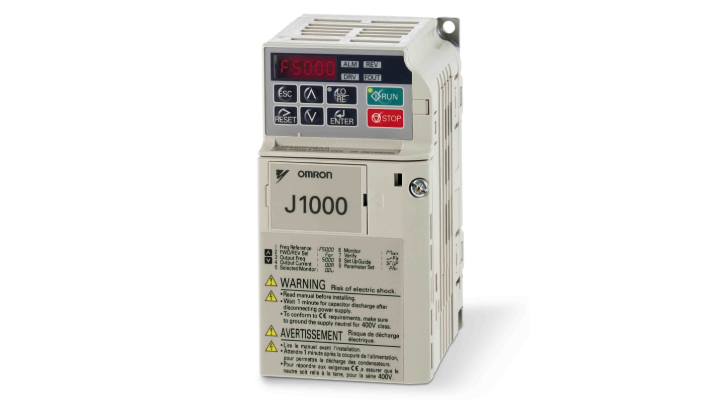 Omron Inverter Drive, 0.4 kW, 3 Phase, 200 V ac, 1.9 A, J1000 Series