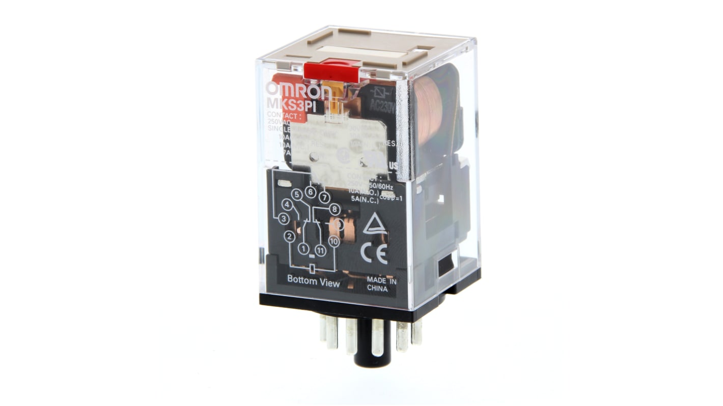 MKS3PI 230VAC Omron Plug In NonLatching Relay, 230V ac Coil, 10A
