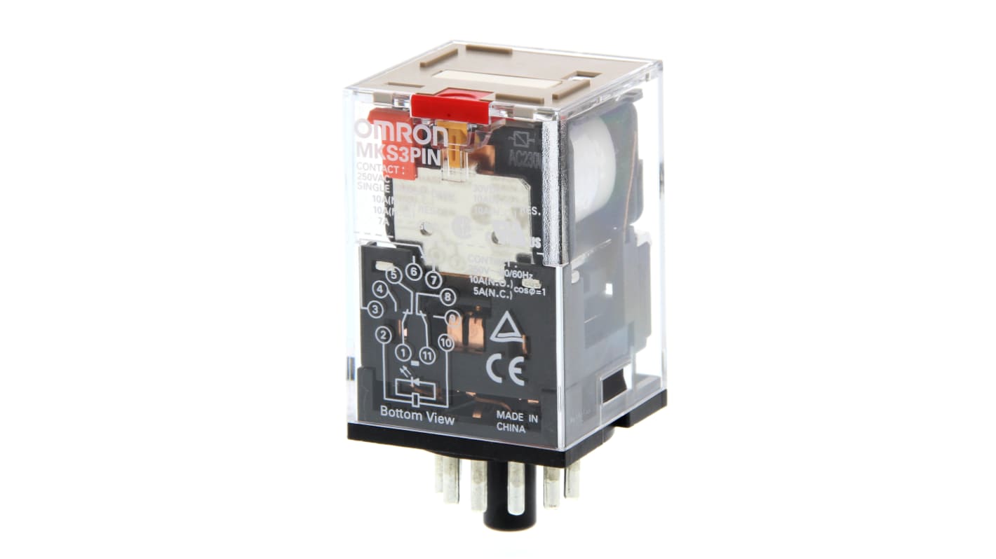 Omron Plug In Non-Latching Relay, 230V ac Coil, 10A Switching Current, 3PDT