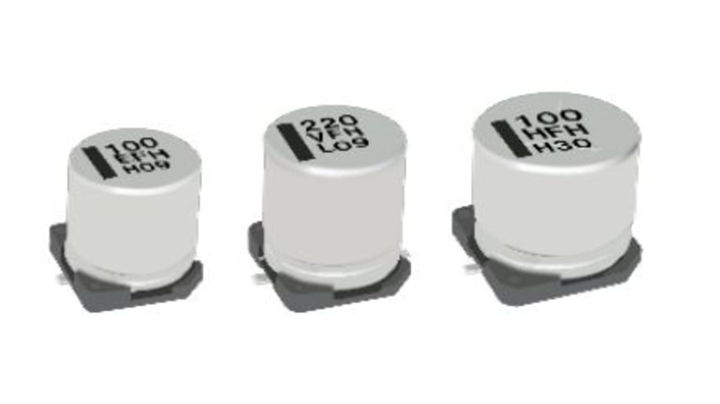 Condensador electrolítico Panasonic serie FH, 470μF, ±20%, 16V dc, mont. SMD, 10 (Dia.) x 10.2mm