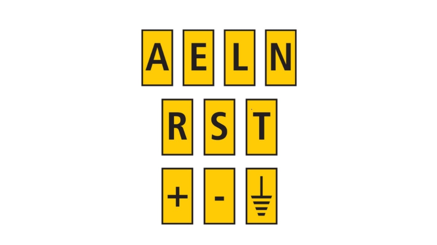 HellermannTyton WIC1 Kabelmarkierer-Clips Schnappend, Beschriftung: -, +, A, E, Earth, L, N, R, S, T, Gelb, Ø 2mm -