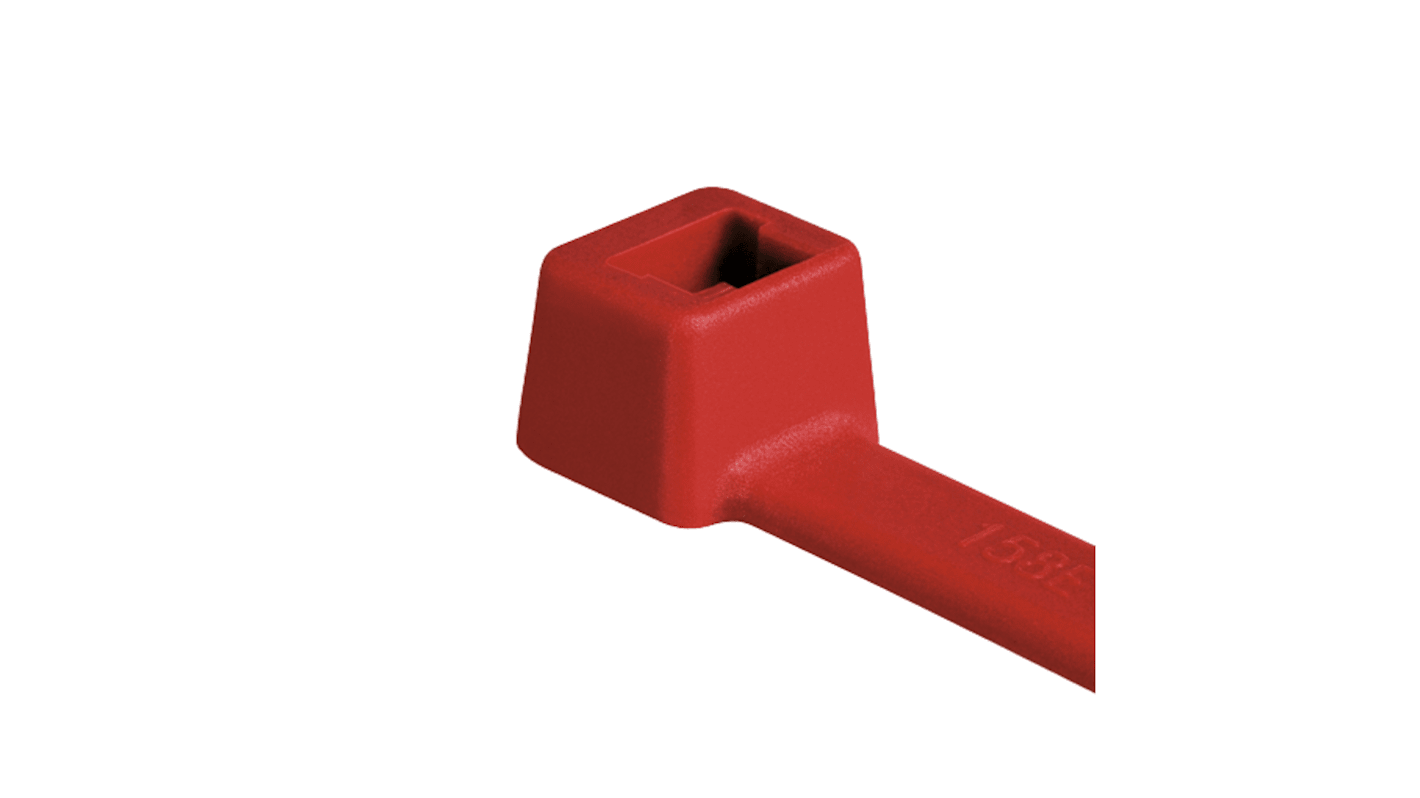 HellermannTyton Cable Tie, Inside Serrated, 365mm x 7.6 mm, Red Polyamide 6.6 (PA66), Pk-100pack