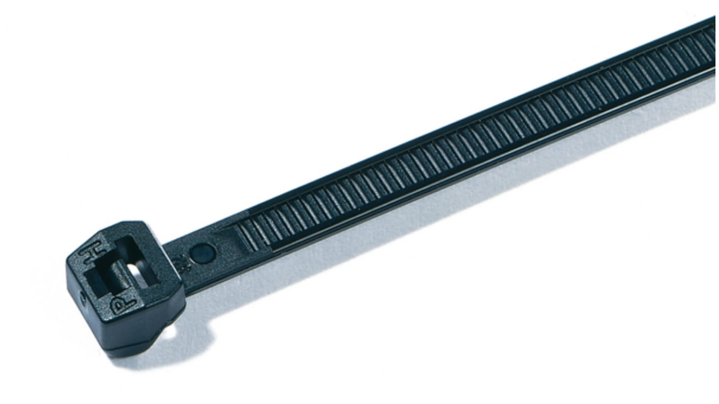 HellermannTyton Cable Tie, Releasable, 100mm x 2.5 mm, Black Polyamide 6.6 (PA66)