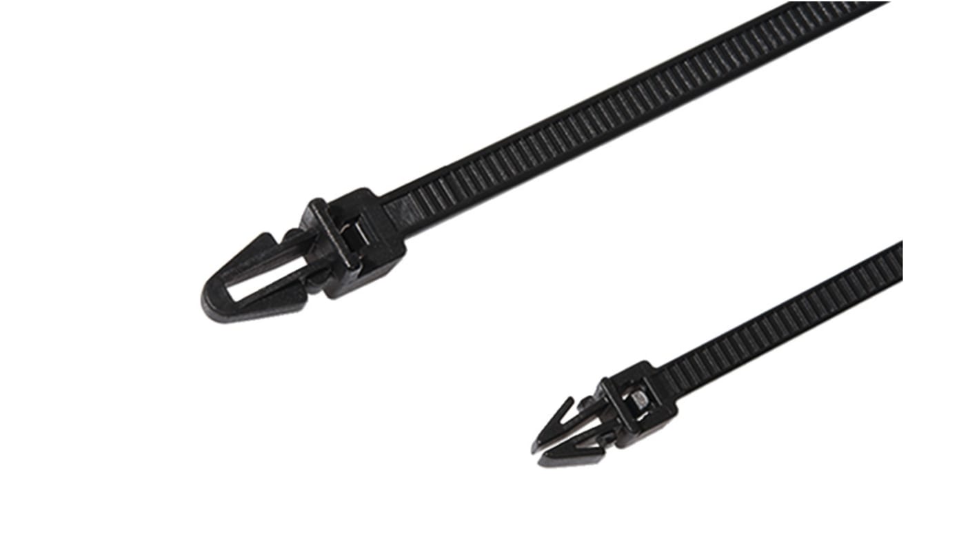 HellermannTyton Cable Tie, Releasable, 158mm x 3.6 mm, Black PA 6.6 Heatstabilised