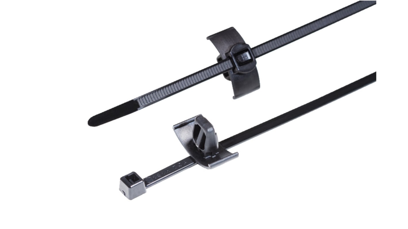 HellermannTyton Cable Tie, Releasable, 202mm x 4.6 mm, Black Polyamide 6.6 (PA66)