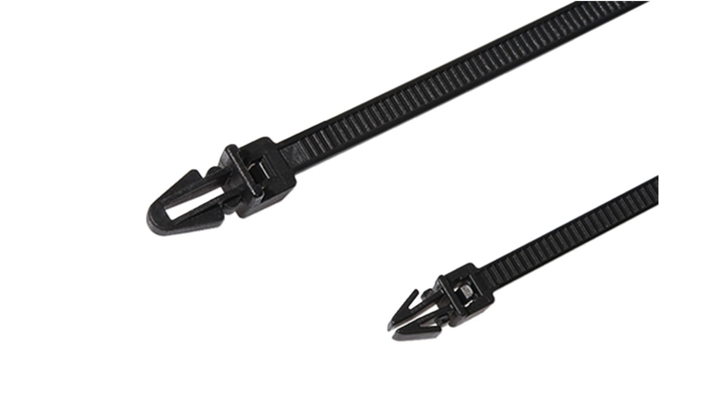 HellermannTyton Cable Tie, Releasable, 210mm x 4.6 mm, Black Polyamide 6.6 (PA66)