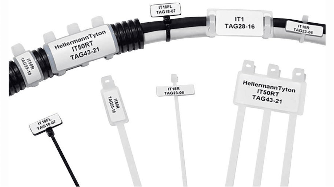 HellermannTyton Helatag 892 White Cable Labels, 18mm Width, 16mm Height, 2500 Qty