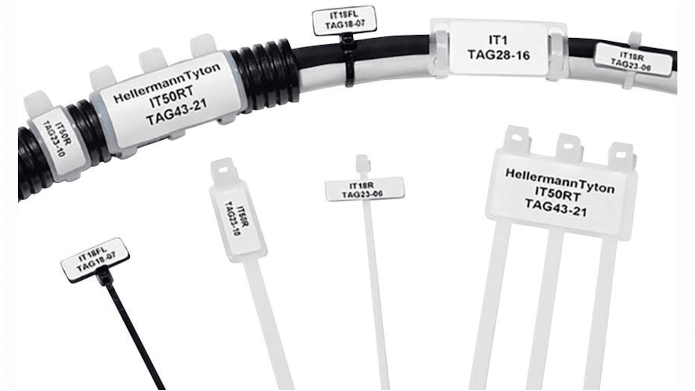 Etiquetas para cables HellermannTyton sobre fondo Blanco, 2500, para usar con IMP Plates and Tags, IT Ties