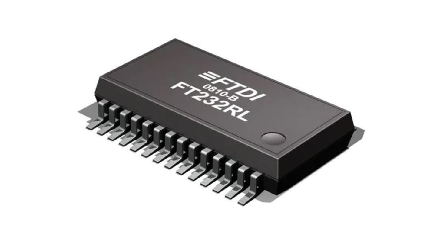 FTDI Chip USB-vezérlő FT232RL-TUBE, USB 2,0, 5,25 V, 28-tüskés, SSOP