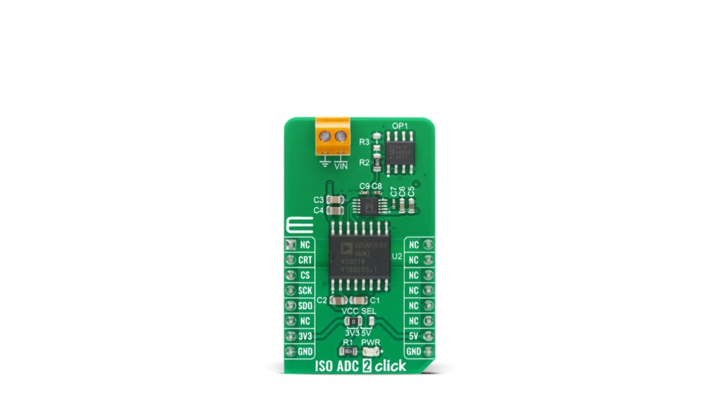 MikroElektronika MIKROE-4166, ISO ADC 2 Click 12-bit ADC Add On Board for AD7091R for AD7091R