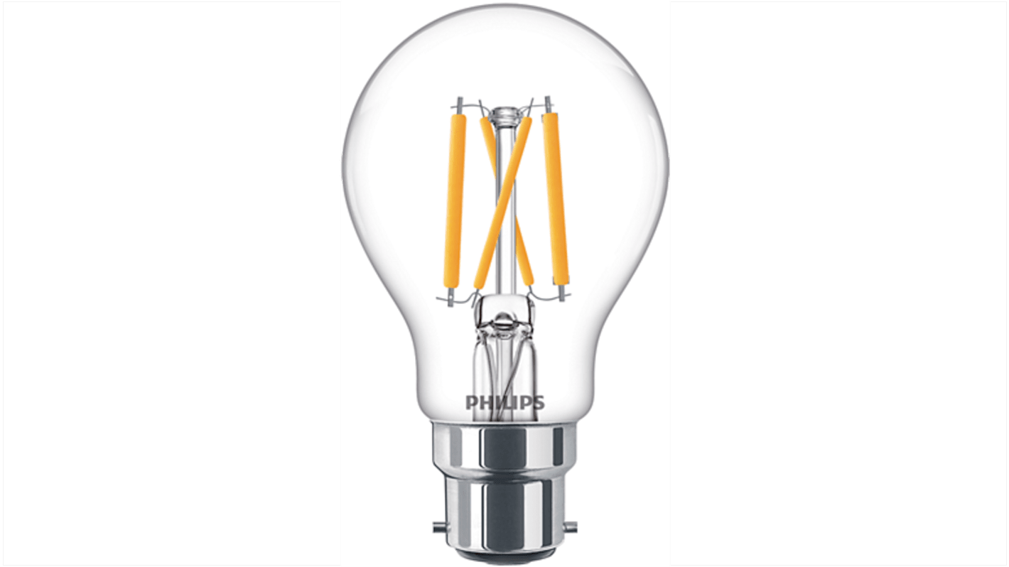 Philips, LED-Lampe, Glaskolben, 5 W / 230V, B22 Sockel, 2200 K, 2700 K warmweiß