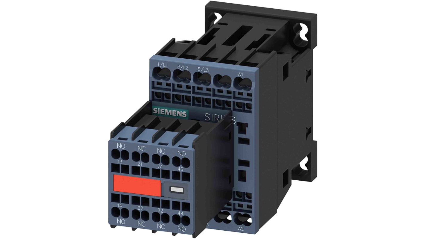 Contattore Siemens, 3 poli, 2 NO + 2 NC, 12 A, 5,5 kW, bobina 24 V c.c.