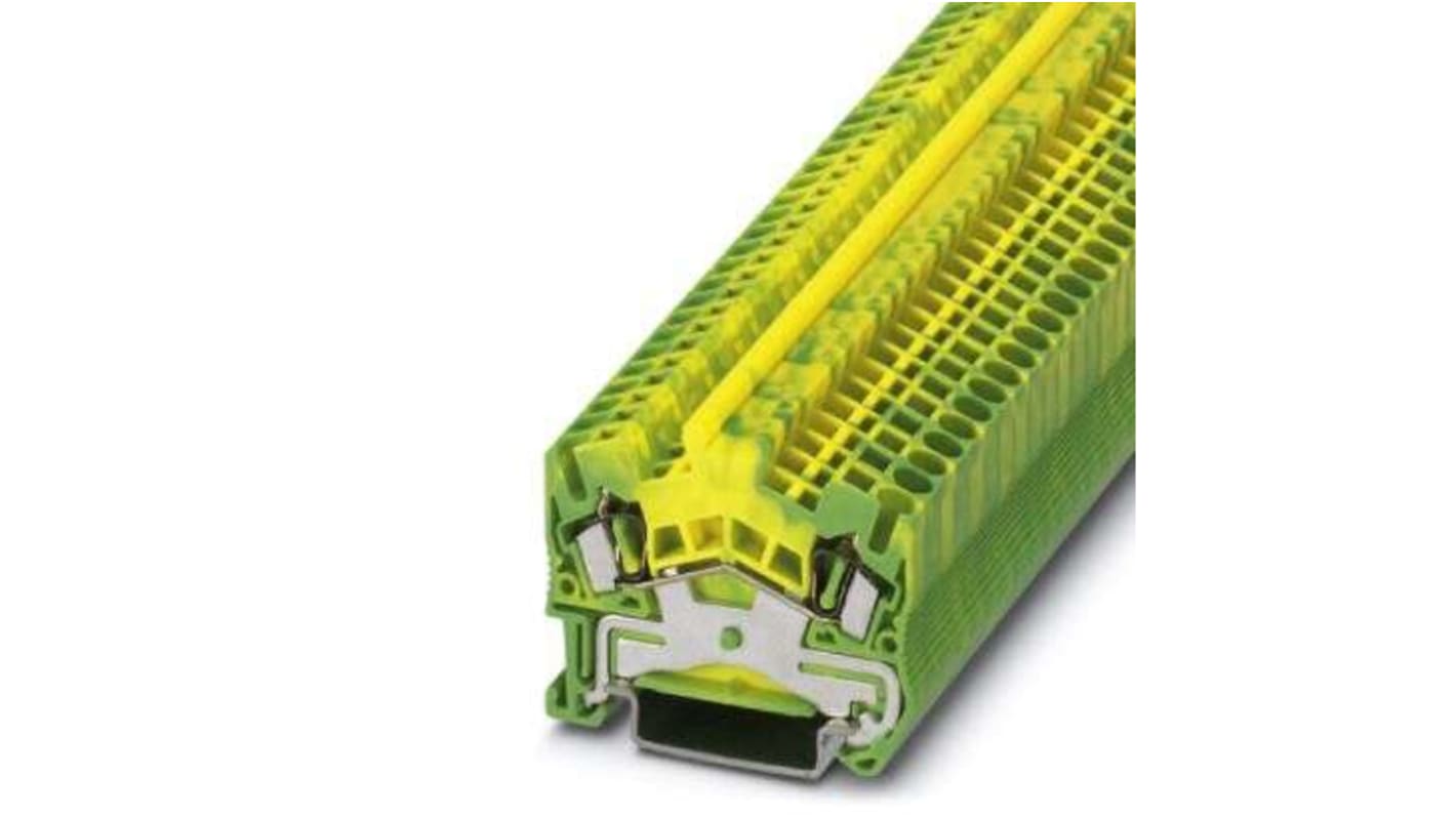 Bloque terminal de tierra, 2 vías, Mordaza de Sujeción, 12-28 AWG, Verde/Amarillo