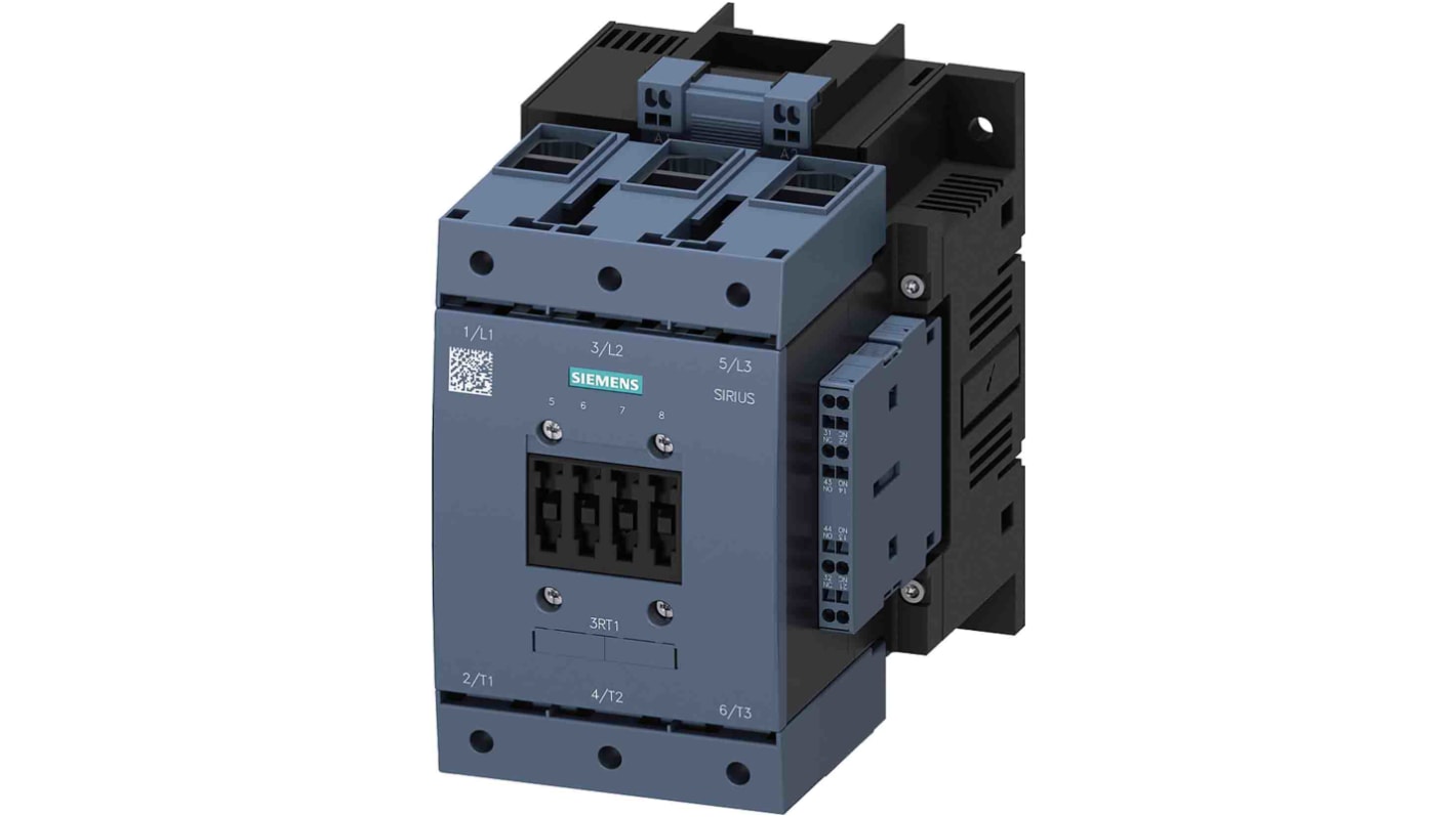 Siemens SIRIUS Contactor, 127 V Coil, 3-Pole, 115 A, 55 kW, 2NO + 2NC