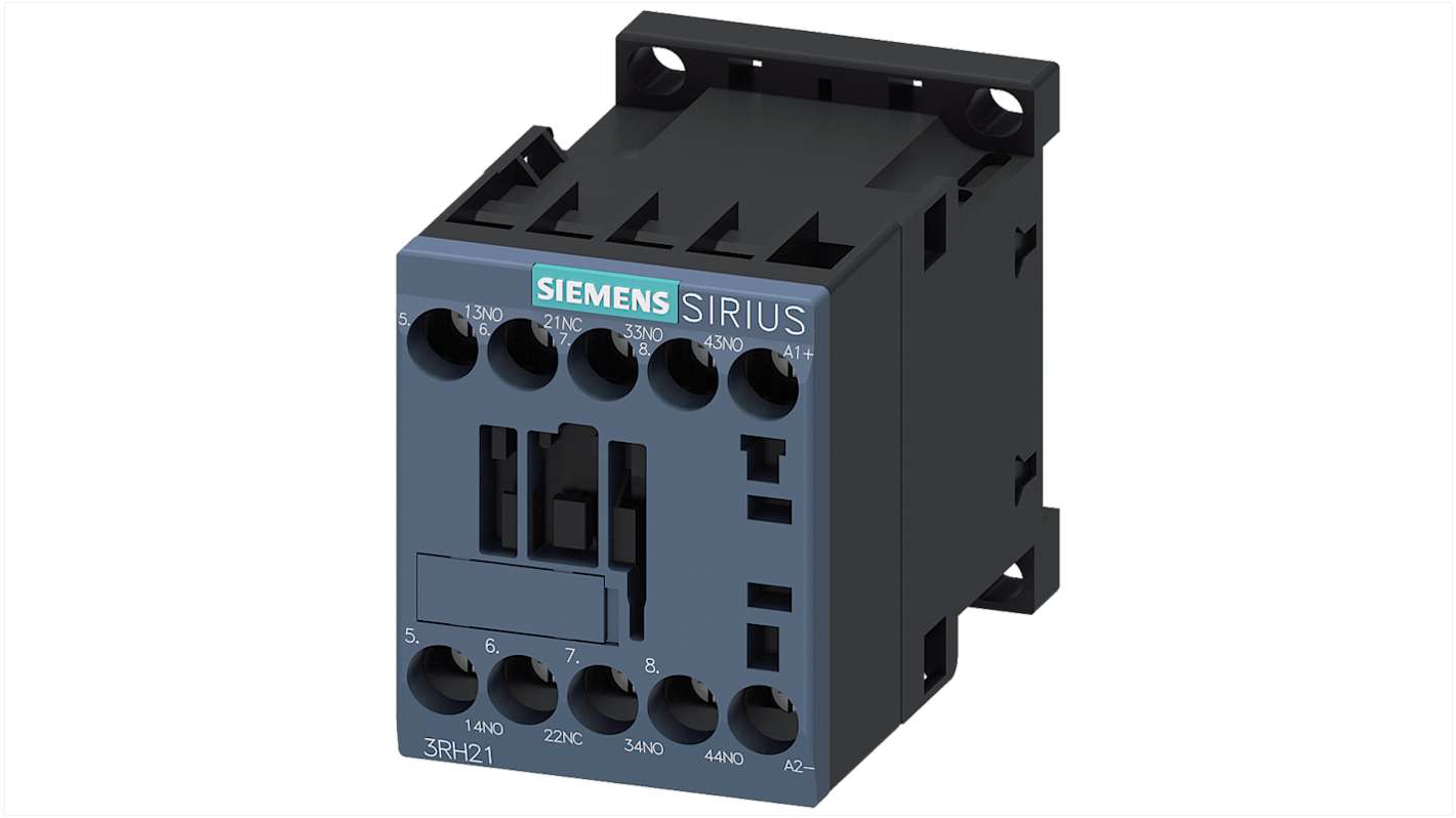 Contattore Siemens, 4 poli, 3NO + 1NC, 10 A, bobina 24 V c.c.