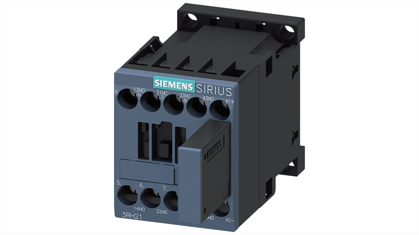 Contattore Siemens, 4 poli, 3NO + 1NC, 10 A, bobina 24 V c.c.