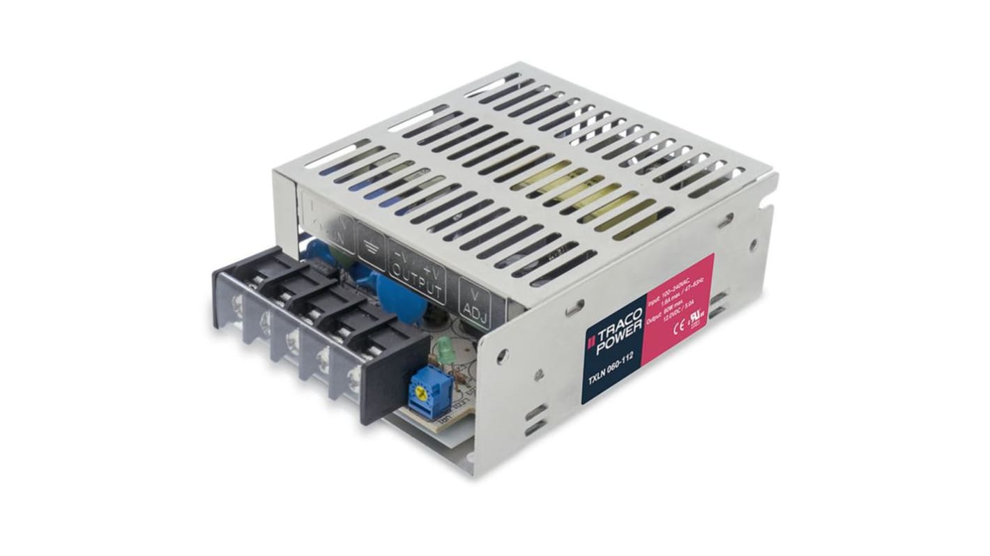 Alimentatore switching TRACOPOWER TXLN 060-112, 60W, ingresso 88 → 264V ca, uscita 12V cc, 5A TXLN