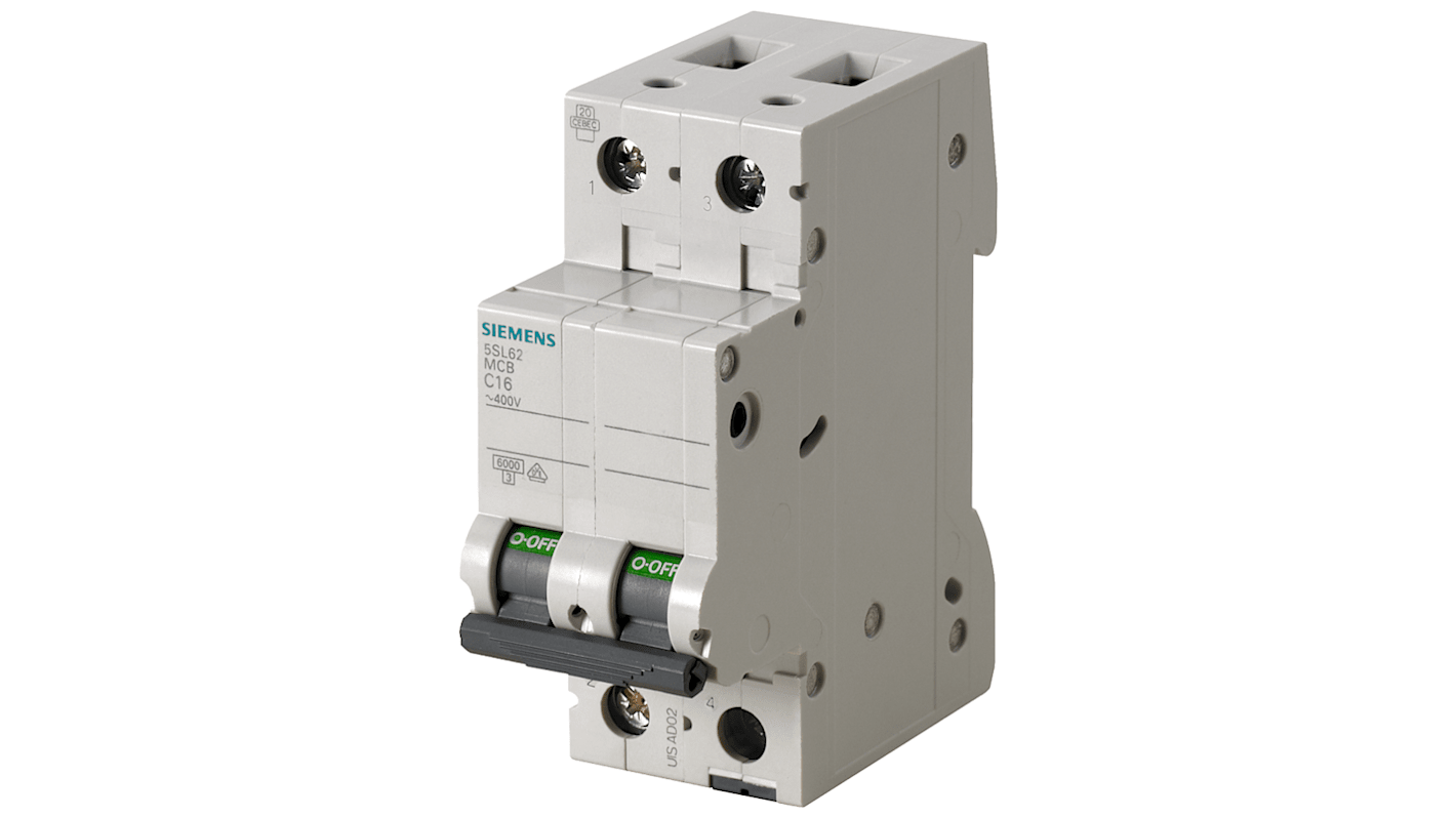 Disjoncteur Siemens 5SL6 2P, 20A, montage rail DIN