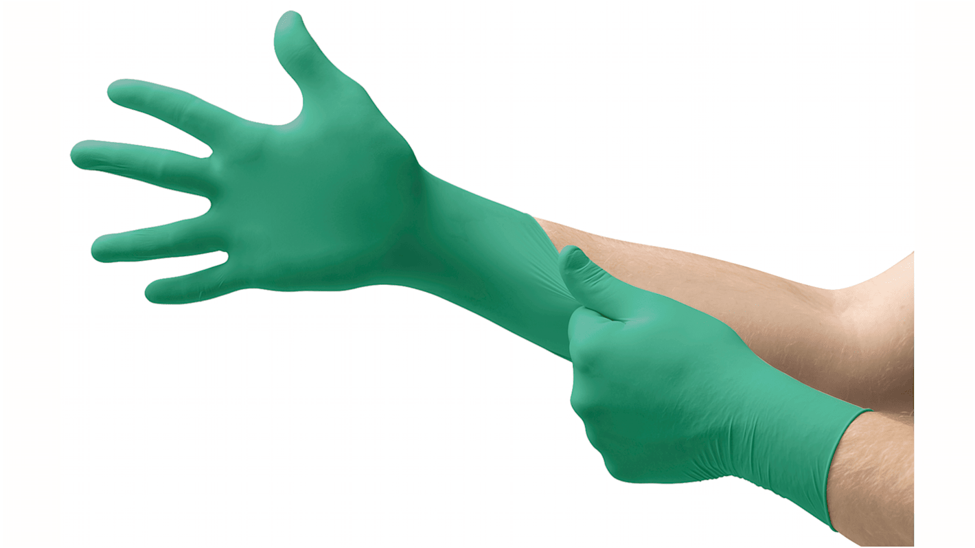 Ansell Green Powder-Free Nitrile Disposable Gloves, Size 6.5, Small, 1000 per Pack