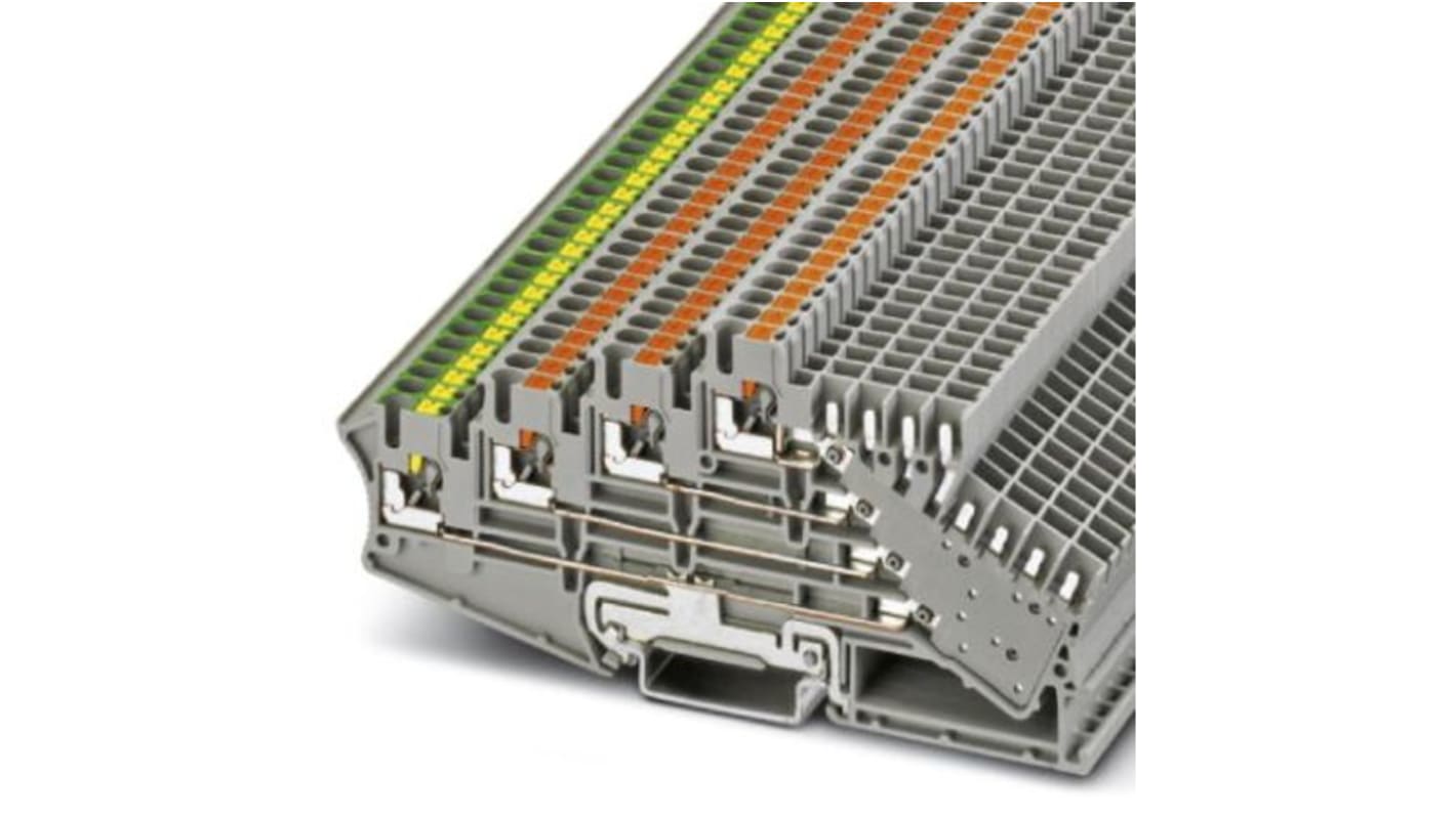 Phoenix Contact PT Series PT 2,5-PE/3L/2P Non-Fused Terminal Block, 12-Way, 10A, 26 → 12 AWG Wire, Push In