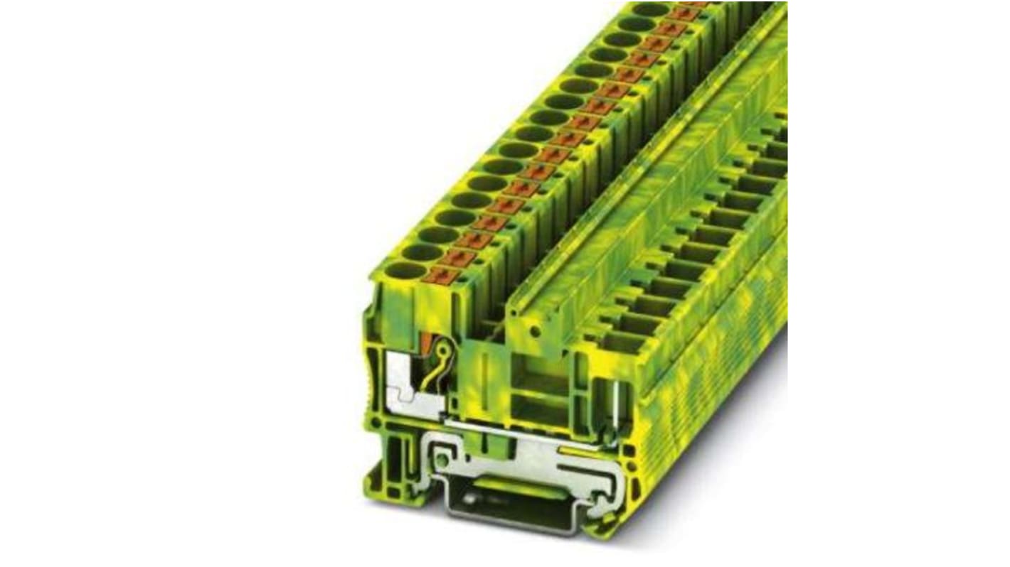 3061774 Phoenix Contact PT 6/1PPE Series Green, Yellow Component Terminal Block, 10mm², Push