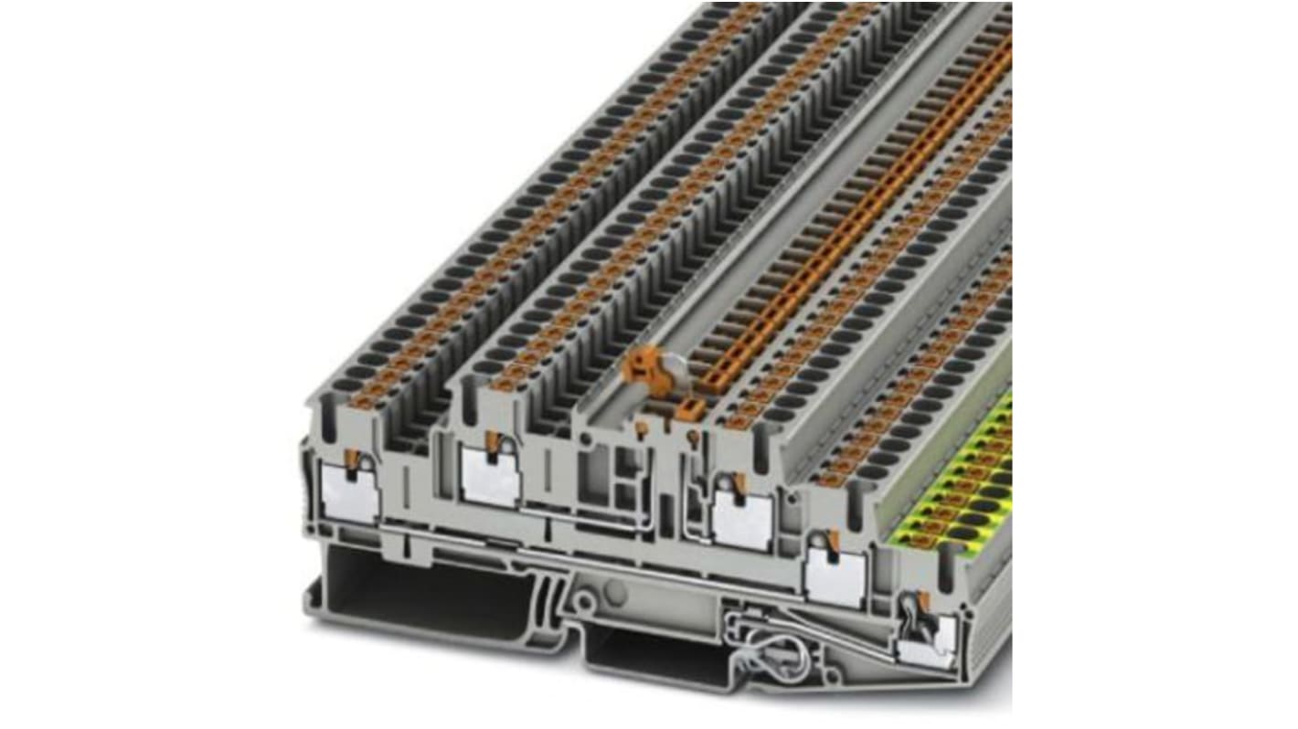 Bloque terminal de tierra, 5 vías, Encajado, 12 AWG, Gris