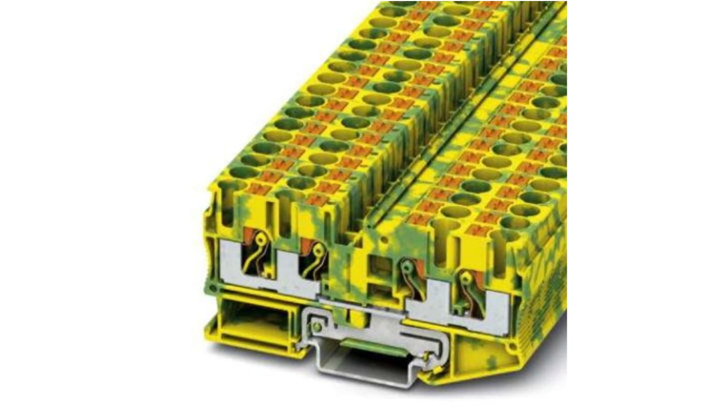 3212950 Phoenix Contact PT 6 Series Green, Yellow Component Terminal Block, 10mm², Push In