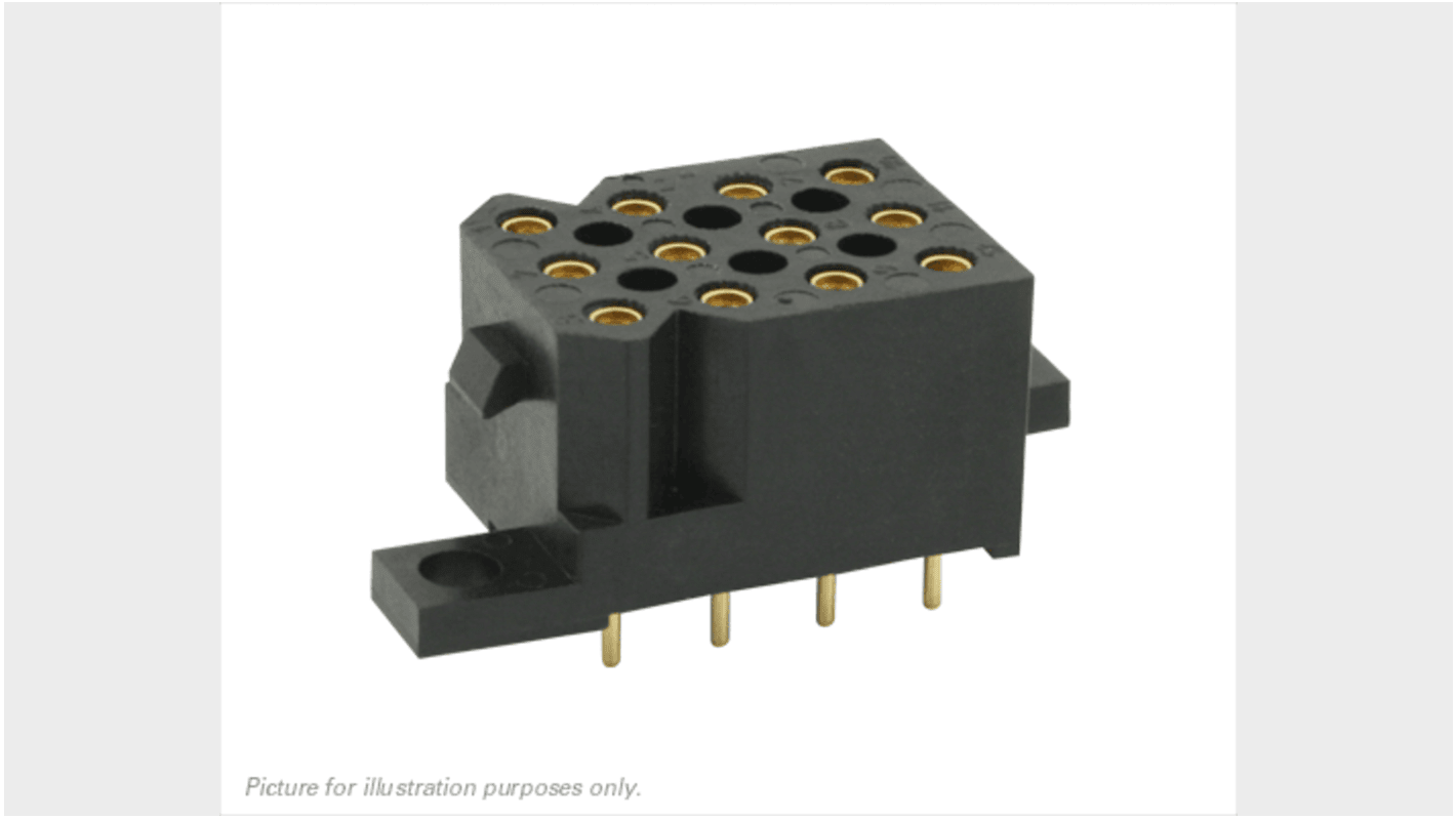 Conector hembra para PCB Souriau Sunbank by Eaton serie SMS, de 12 vías en 4 filas, paso 5.08mm, Montaje en PCB, para