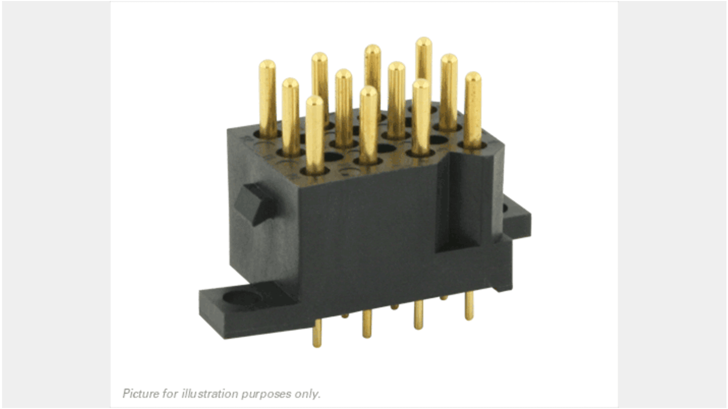 Souriau SMS Series Straight PCB Mount PCB Socket, 12-Contact, 4-Row, 5.08mm Pitch, Solder Termination