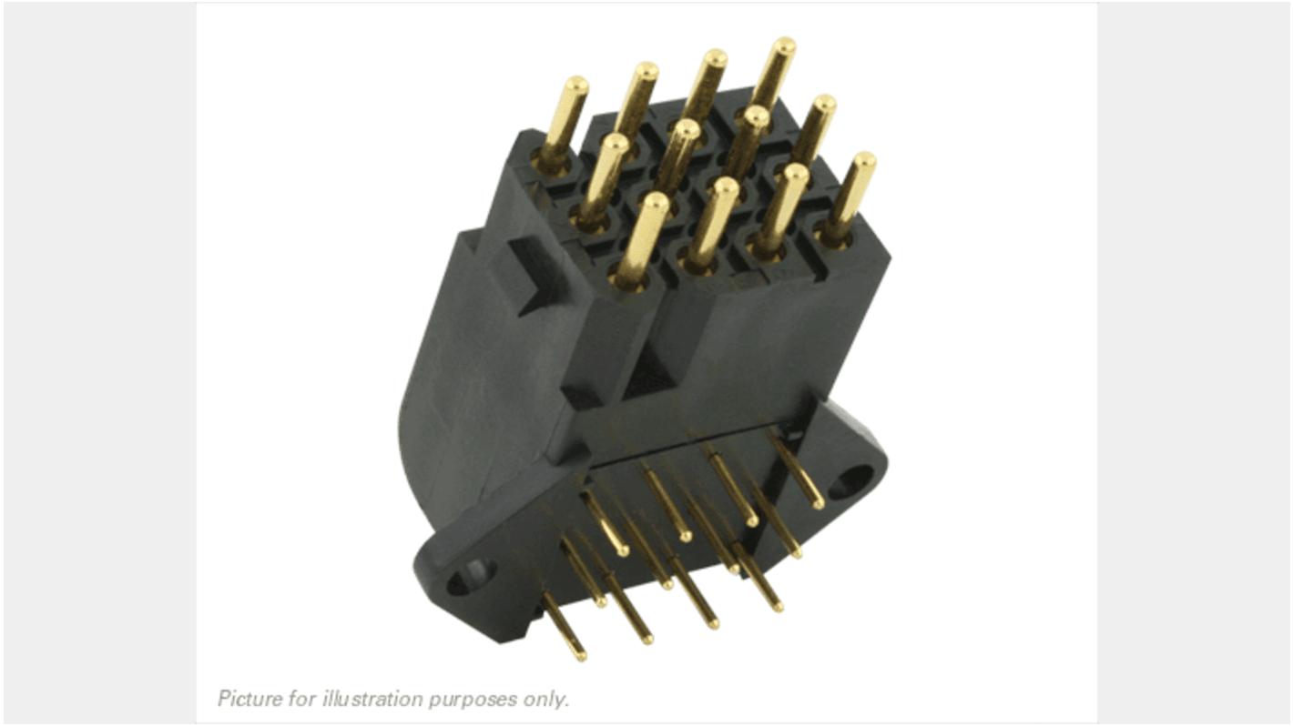 Souriau SMS Series Right Angle PCB Mount PCB Socket, 12-Contact, 4-Row, 5.08mm Pitch, Solder Termination