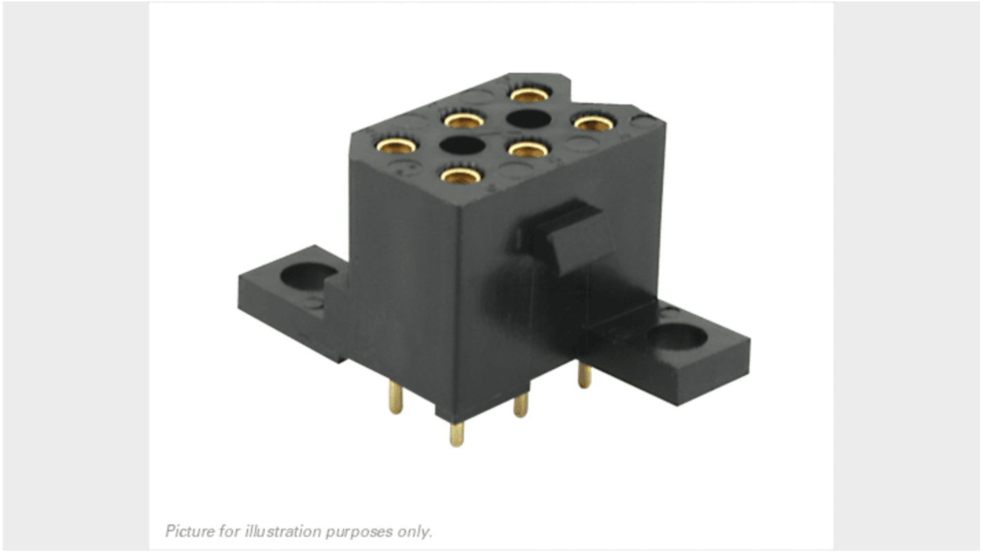 Souriau SMS Series Straight PCB Mount PCB Socket, 6-Contact, 2-Row, 5.08mm Pitch, Solder Termination