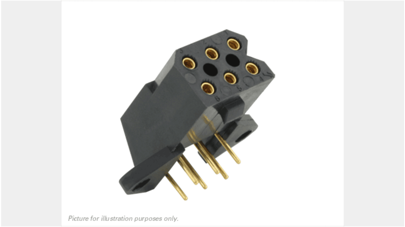 Souriau Sunbank by Eaton SMS Series Right Angle PCB Mount PCB Socket, 6-Contact, 2-Row, 5.08mm Pitch, Solder Termination