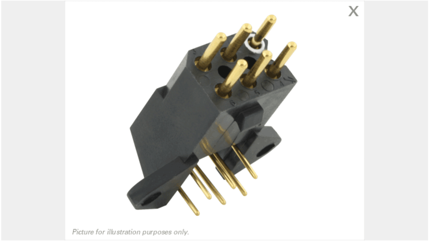 Souriau Sunbank by Eaton SMS Series Right Angle PCB Mount PCB Socket, 6-Contact, 2-Row, 5.08mm Pitch, Solder Termination