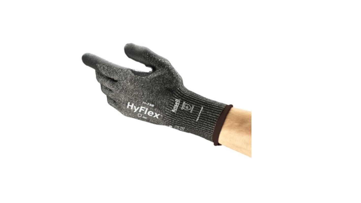 Ansell HyFlex Black Cut Resistant Cut Resistant Gloves, Size 10, Large, Nitrile, Polyurethane Coating