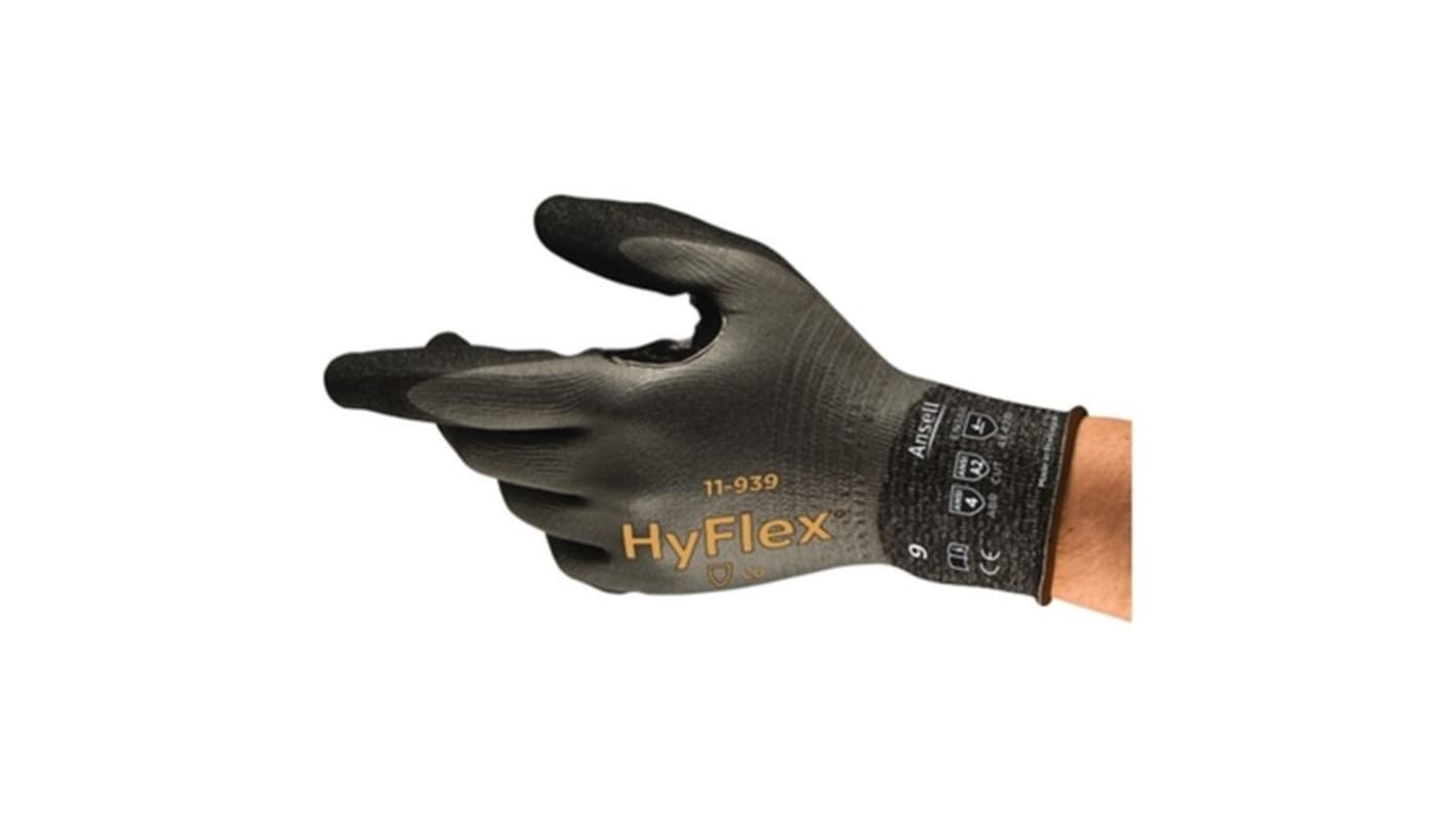 Ansell HyFlex 11-939 Black/Grey Dyneema Cut Resistant Gloves, Size 6, XS, Foam Nitrile Coating