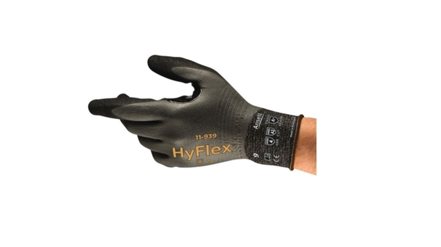 Ansell HyFlex 11-939 Black/Grey Dyneema Cut Resistant Gloves, Size 11, Foam Nitrile Coating