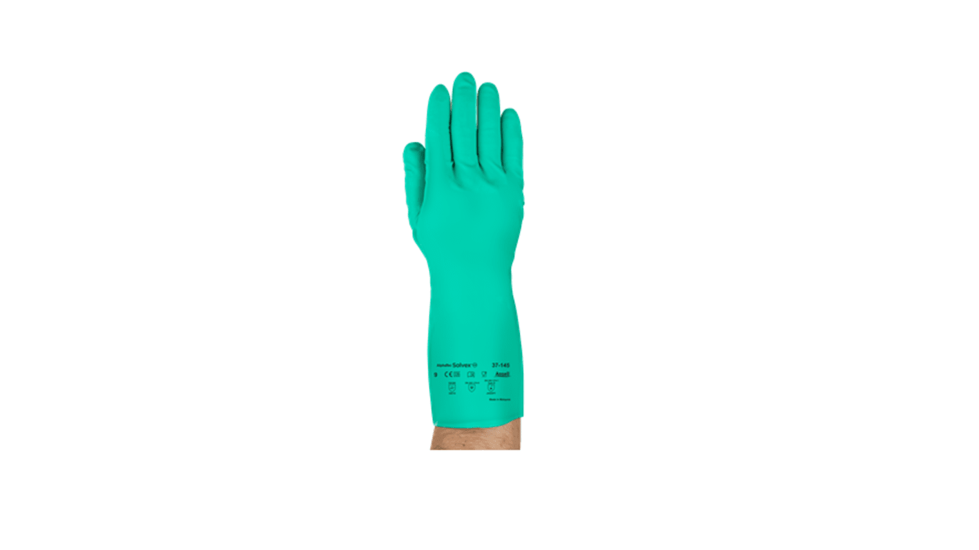 Ansell AlphaTec Solvex Green Chemical Resistant Work Gloves, Size 8, Medium, Nitrile Coating