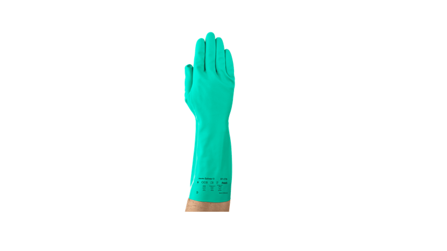 Ansell AlphaTec Solvex Green Work Gloves, Size 7, Nitrile Coating