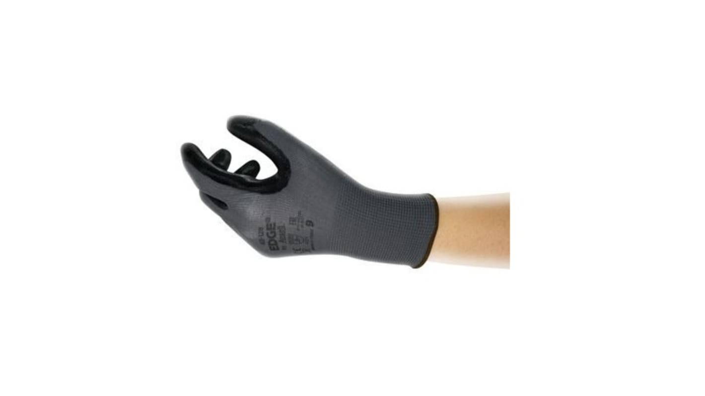 Ansell Edge Black Polyester Work Gloves, Size 10, Nitrile Coating