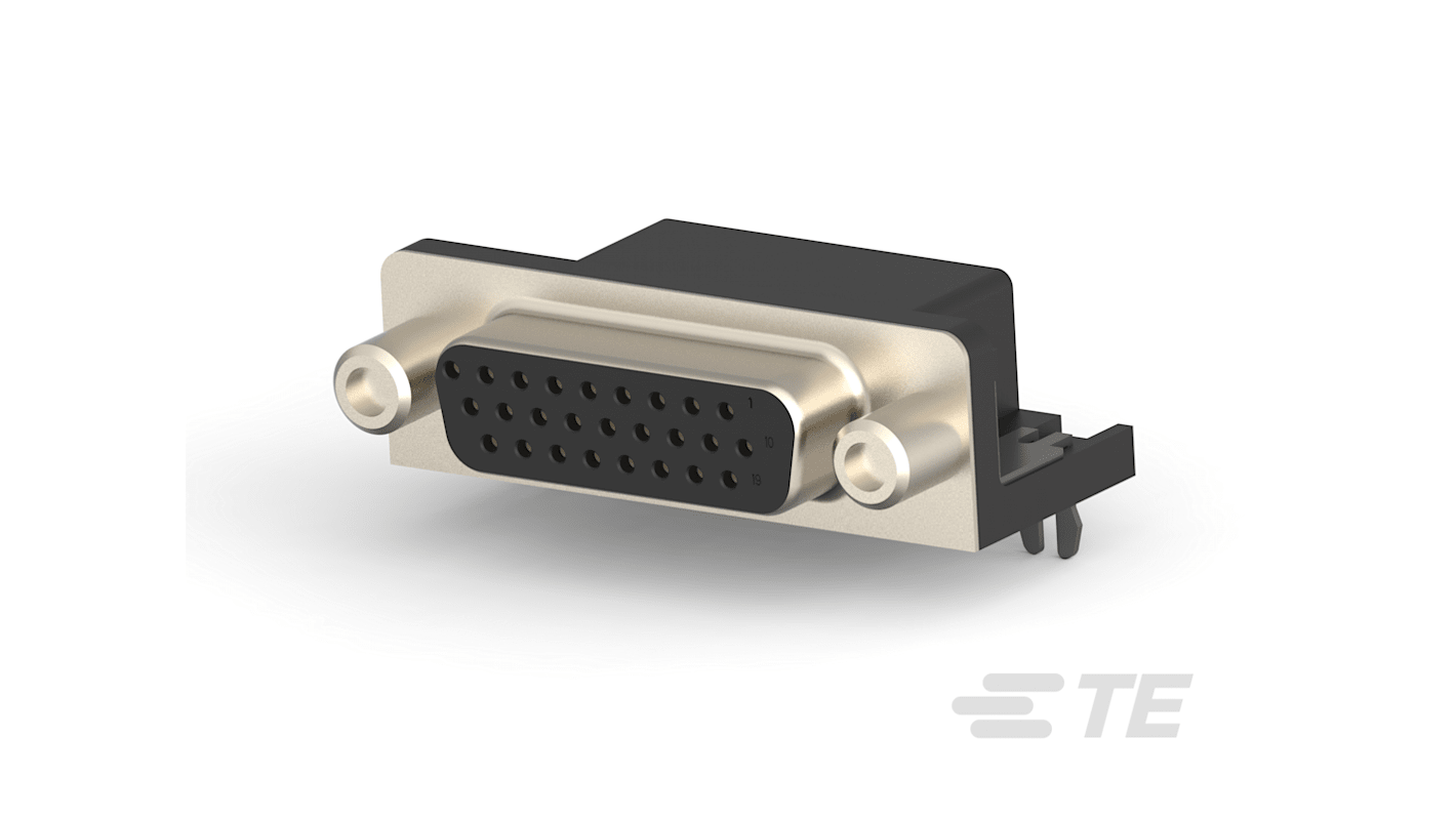 Conector D-sub TE Connectivity, paso 2.29mm, Ángulo de 90° , Montaje en PCB, Hembra, con Bloqueos de placa