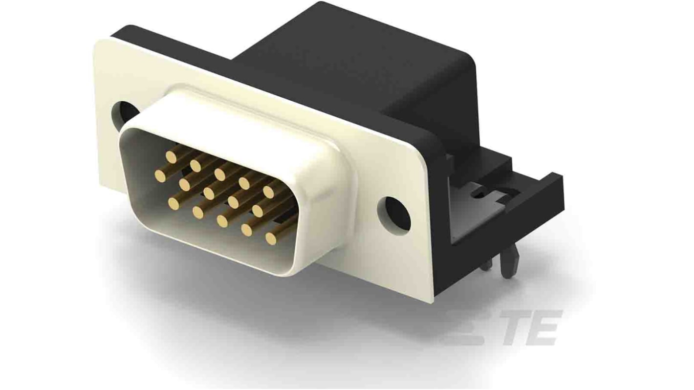 Conector D-sub PCB TE Connectivity, paso 2.29mm, Ángulo de 90° , Montaje en PCB, Macho, con Bloqueos de placa