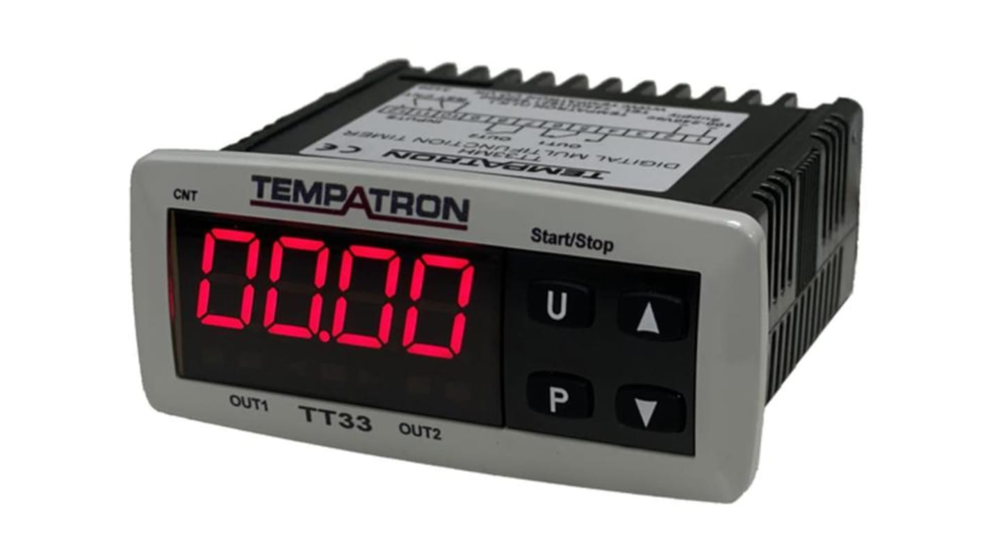 Tempatron TT33 Series Panel Mount Timer Relay, 100 → 240V ac, 2-Contact, 0.01 → 99.99s, SPST