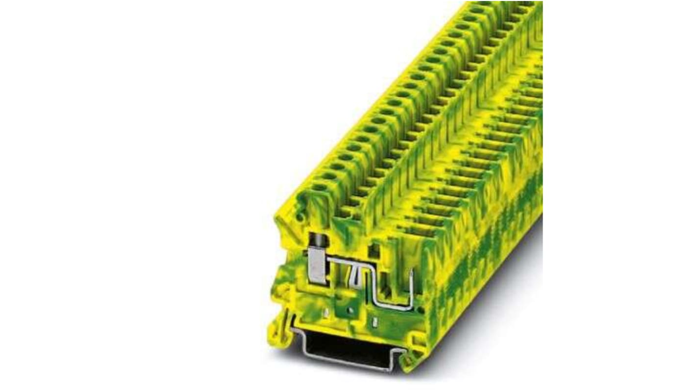 Bloque terminal de tierra, 2 vías, Tornillo, 10 AWG, Verde/Amarillo