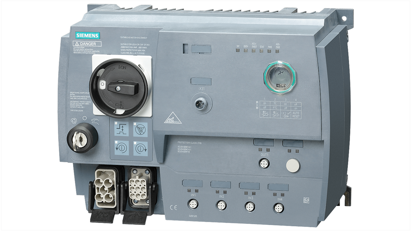 Arrancador de motor Siemens M200D, 2 A, 400 V ac, 0,75 kW, trifásico, IP65