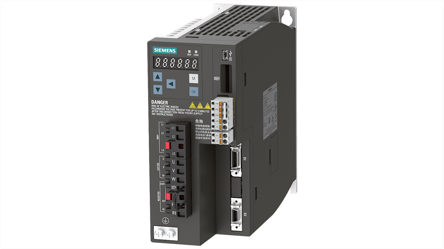 Siemens 6SL3210, 3-Phasen Frequenzumrichter 1 kW, 480 V ac / 3 A 66Hz für SINAMICS V90