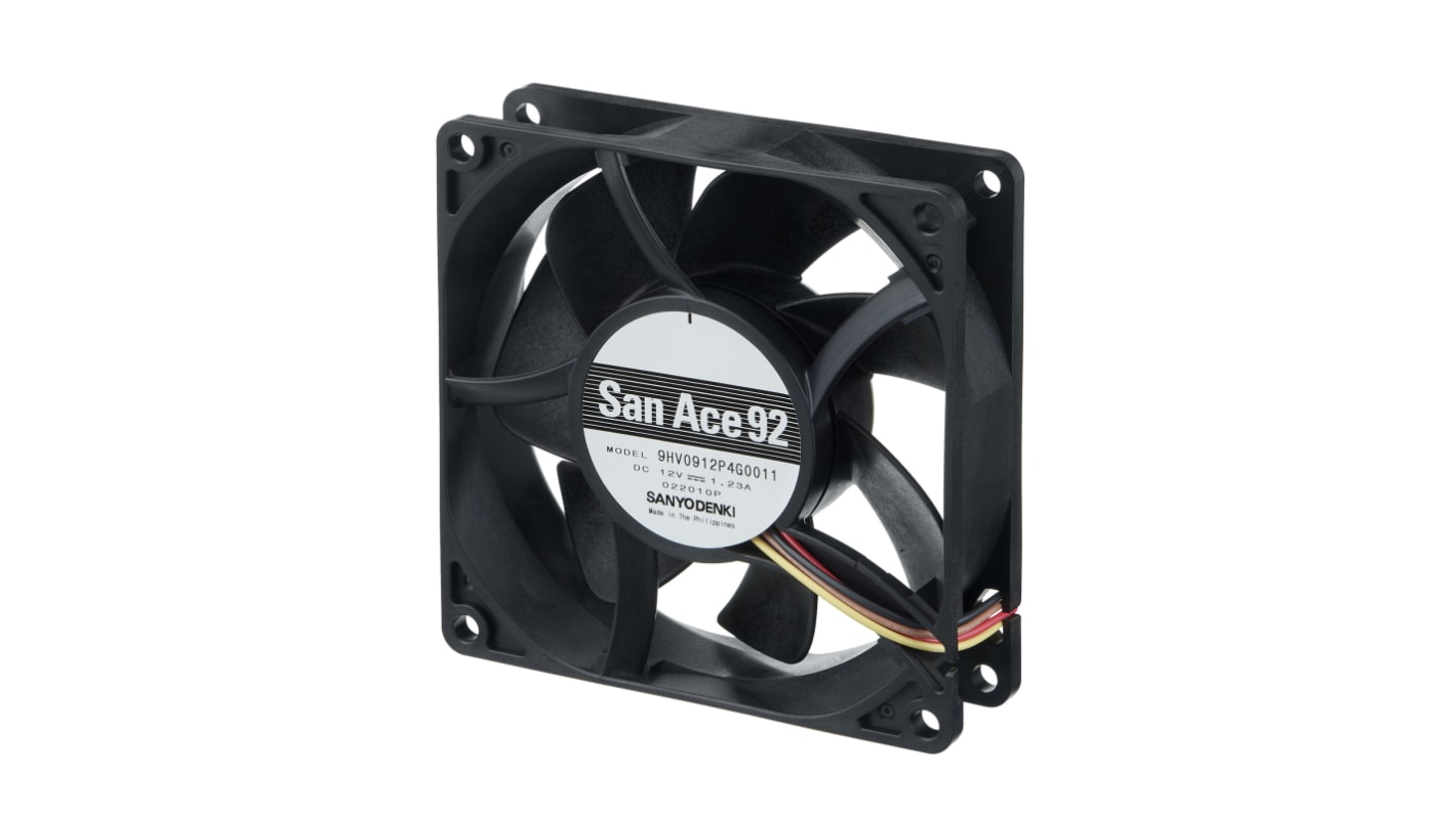 Sanyo Denki Axial Fan, 12 V dc, DC Operation, 118cfm, 14.76W, 1.23A Max, 92 x 92 x 25mm