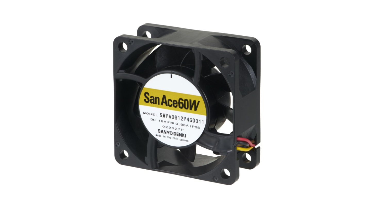 Sanyo Denki Axial Fan, 24 V dc, DC Operation, 53.7cfm, 11.04W, 460mA Max, IP68, 60 x 60 x 25mm